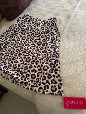 Leopard Print Midi Skirt in Beige & Black